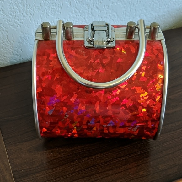 Handbags - Red metallic hard shell box purse